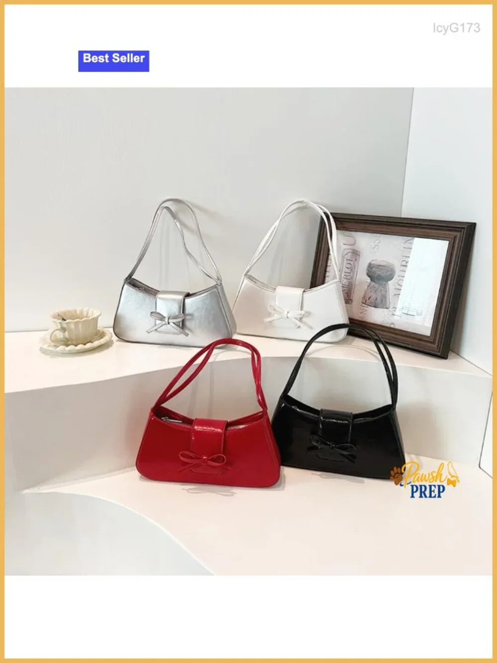 Patent Leather Hobo Handbag with Bow - Y2K Shoulder Bag for Women, Cute Purse,